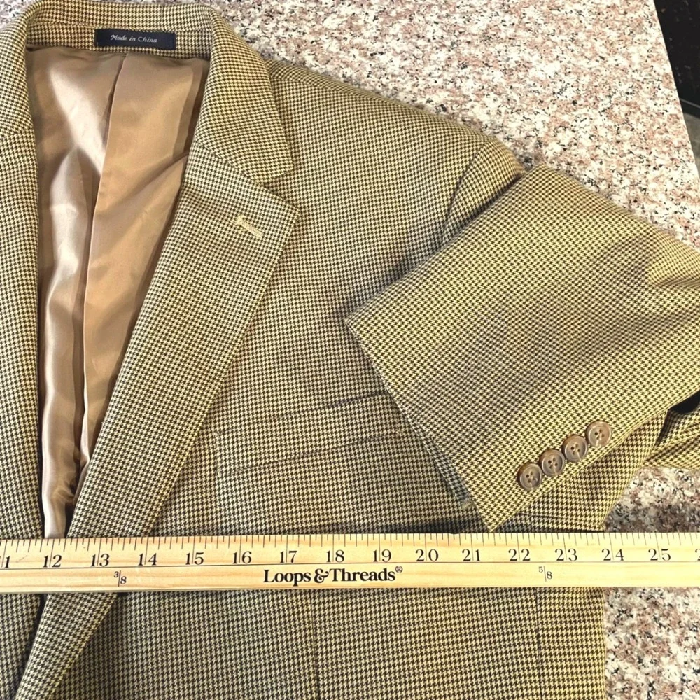 Chaps Mens 46R Blazer Olive Brown Tan Micro Houndstooth Sport Coat  Academic